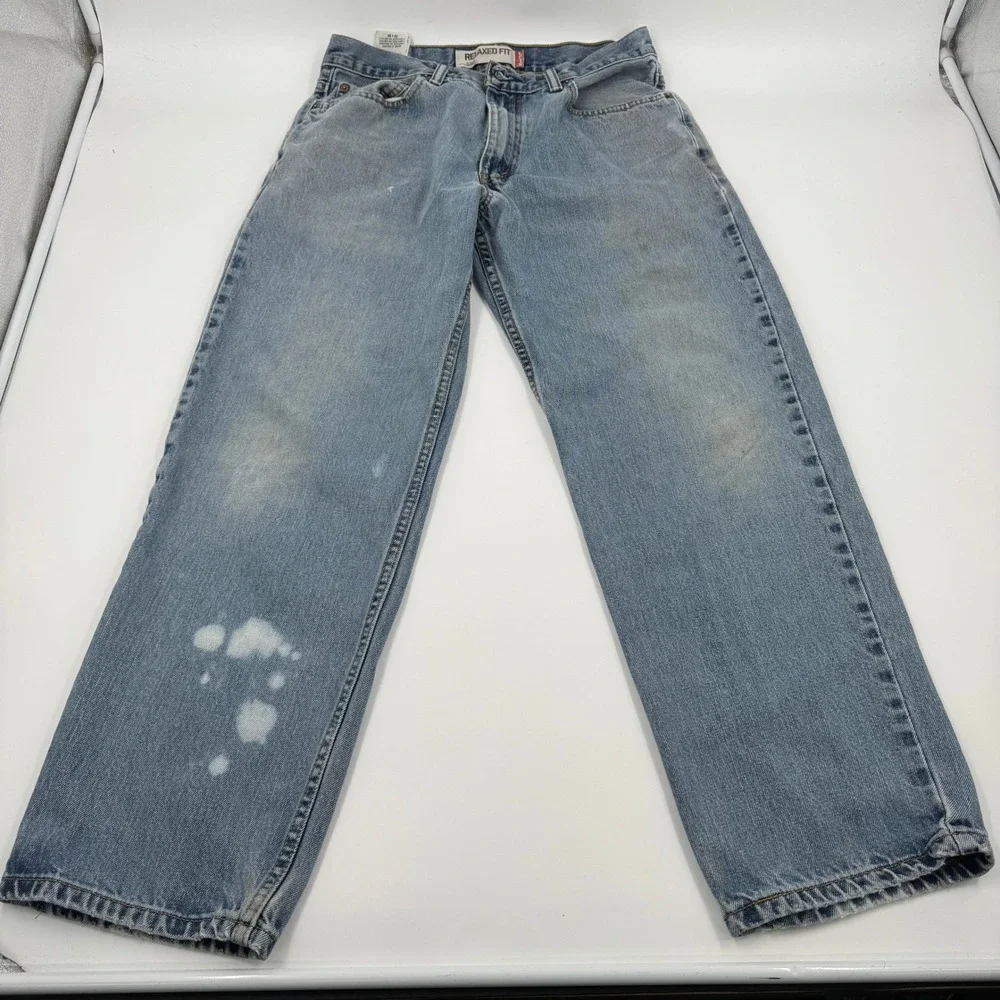 Levis 550 Relaxed Fit Mens Light Wash‎ Blue Denim Jeans 33x30 Bleach Splatter